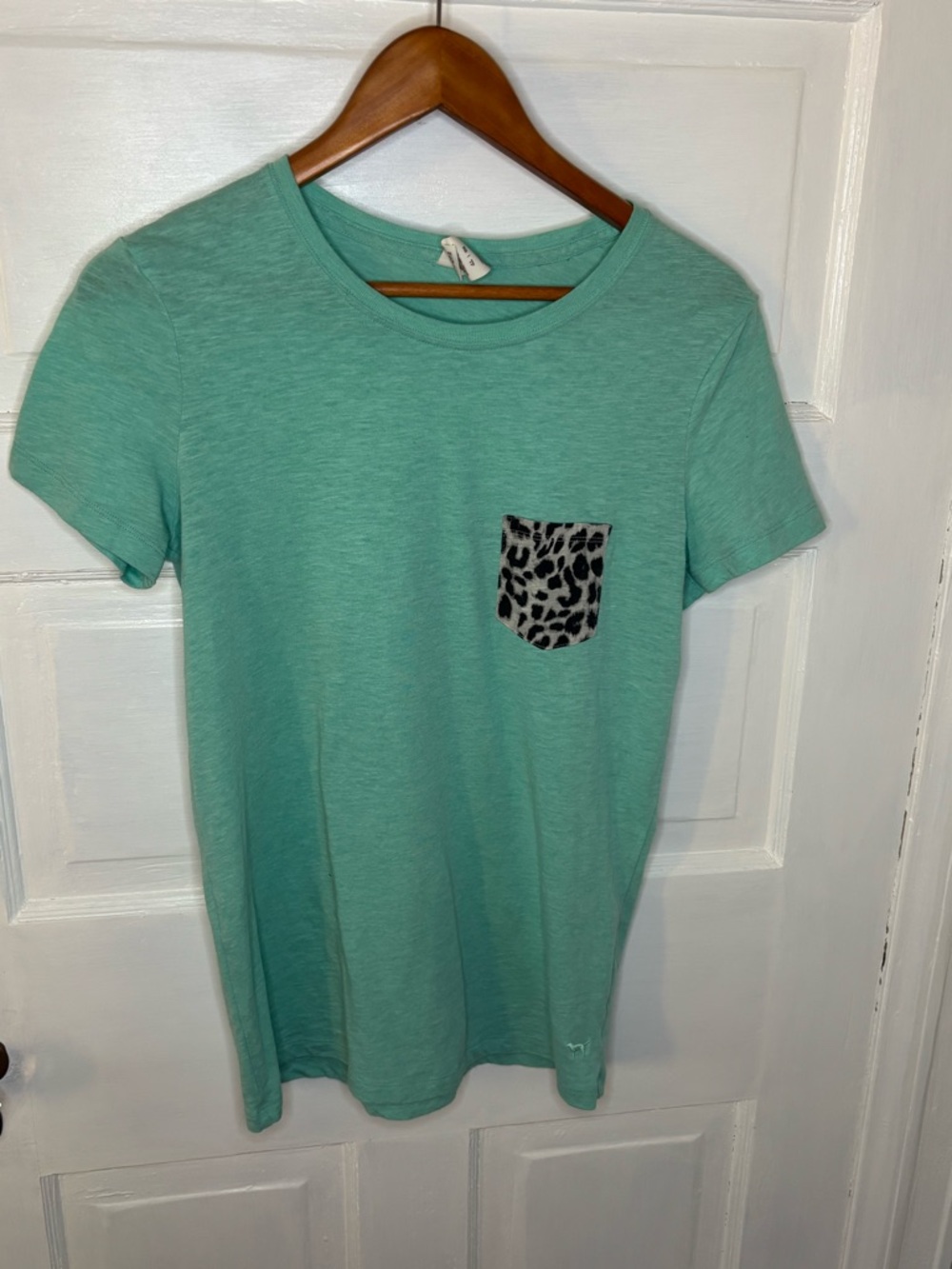 Victoria's Secret Teal Green Short Sleeve Tee with Leopard Pocket